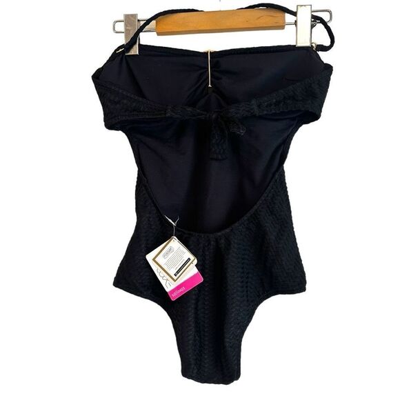Salinas Black Bandeau Herringbone Texture Brazilian One Piece Swimsuit XS - Picture 5 of 9